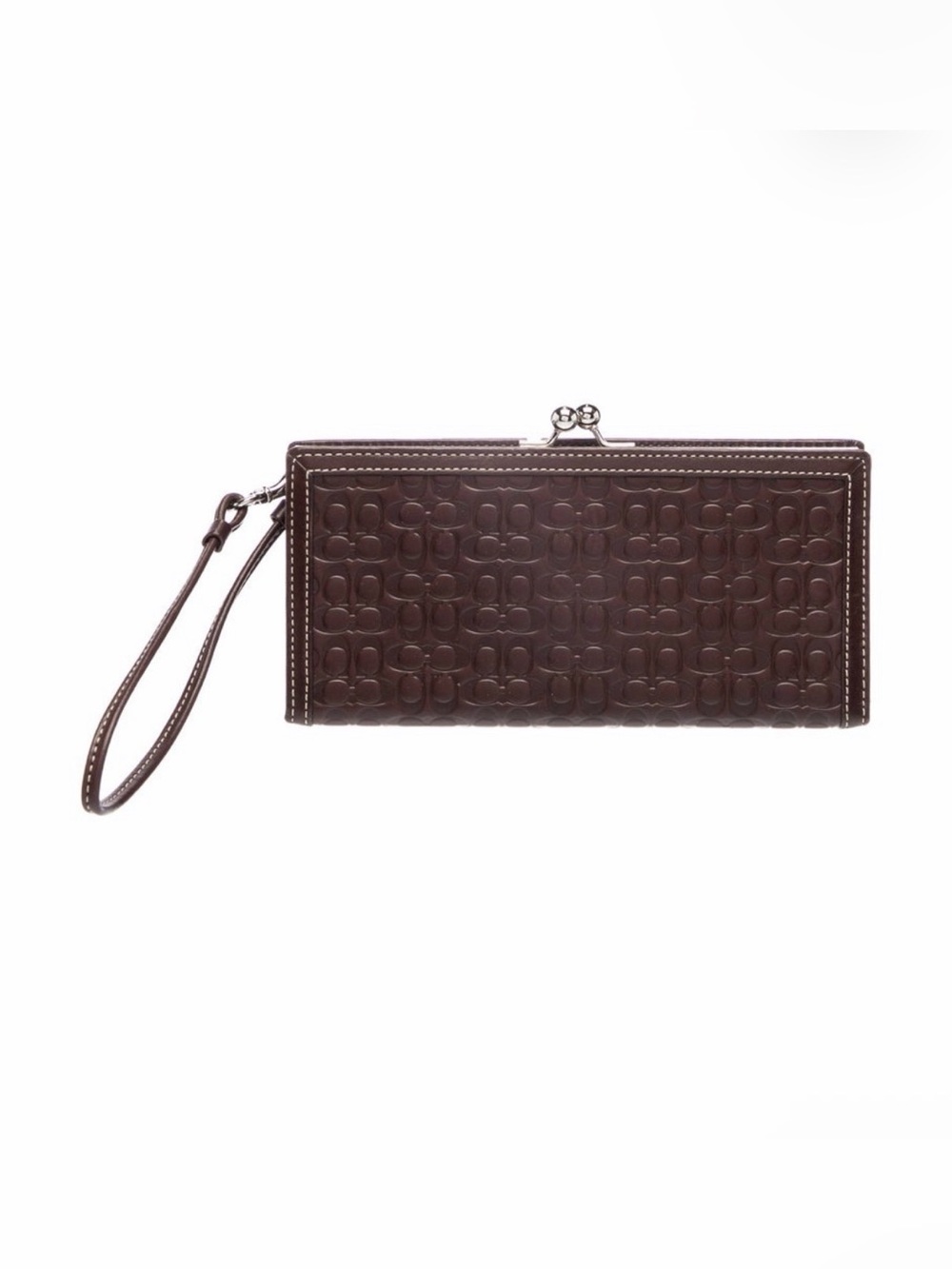 Coach Brown Embossed Leather Wristlet Clutch